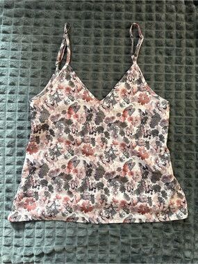 ❤️ Small Butterfly V-Neck Cami Tank Top Blouse Shirt Pink Gray Dressy  (B2)